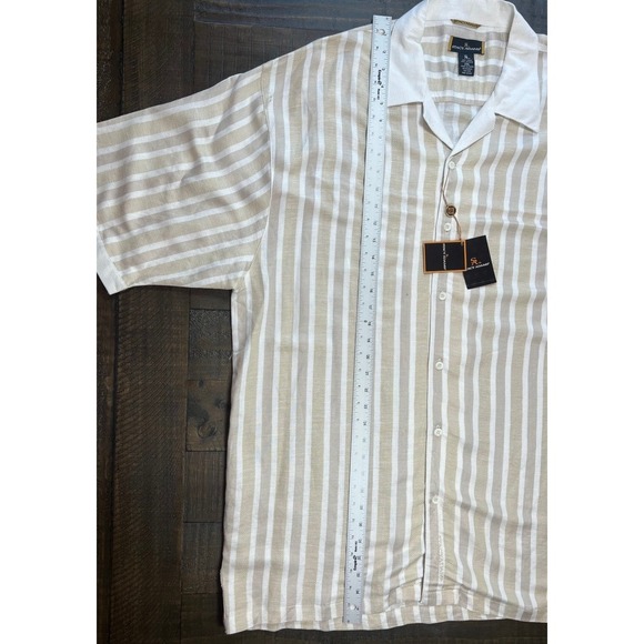 NWT Stacy Adams Linen/Viscose Short Sleeve Button Down Shirt, Tan and White 2XL - Picture 8 of 8